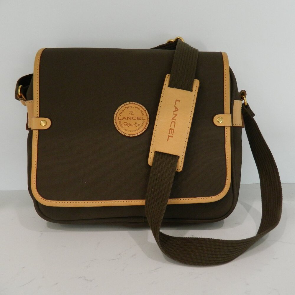 Lancel Paris Depuis 1876 Unisex Laptop/Messenger Bag, Nylon Body Leather Trim